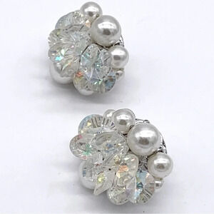 Vendome Vintage Pearl and AB Crystal Earrings